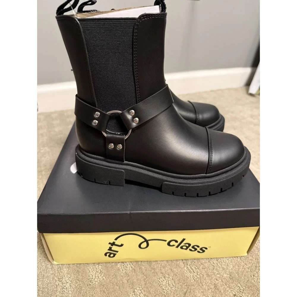 Art Class Girls Black‎ Crosby Moto Faux Leather Boots Size 13